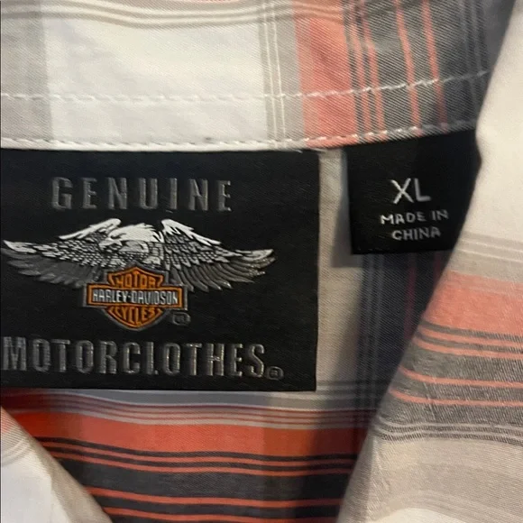 Harley-Davidson Men's Plaid Shirt - Orange, Black, and White - Picture 4 of 6